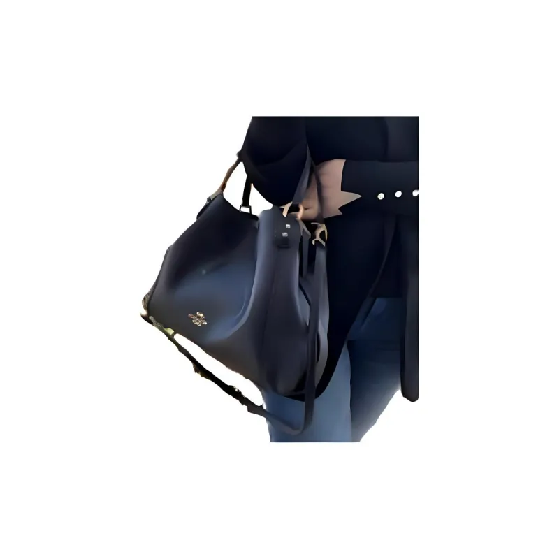 COACH Edie Pebbled Leather Shoulder Bag Large Size Women's Black-4