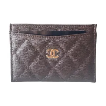 CHANEL Cow Leather Card Holder Unisex Dark Brown
