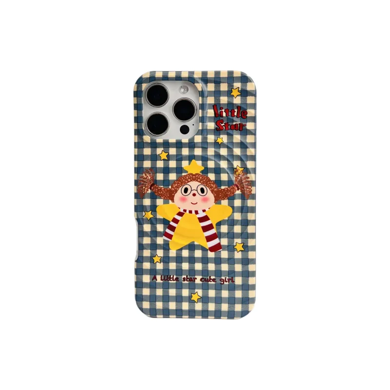 Wei Xin Acrylic Material Plaid Star Braid Girl Phone Cases Compatible With IPhone 16/15 Pro Max/Apple 13/14 Pro/Max-4