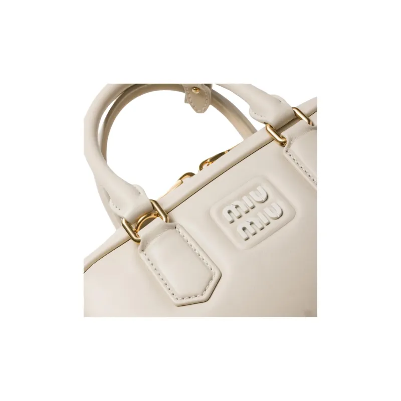 MIU MIU Arcadie Series Leather Boston Bag, Shoulder Bag, Crossbody Bag, Handbag Women's Chalk White-4