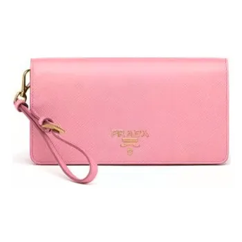 PRADA Saffiano Leather Clutch Bag Over The Shoulder Mini Women's Pink