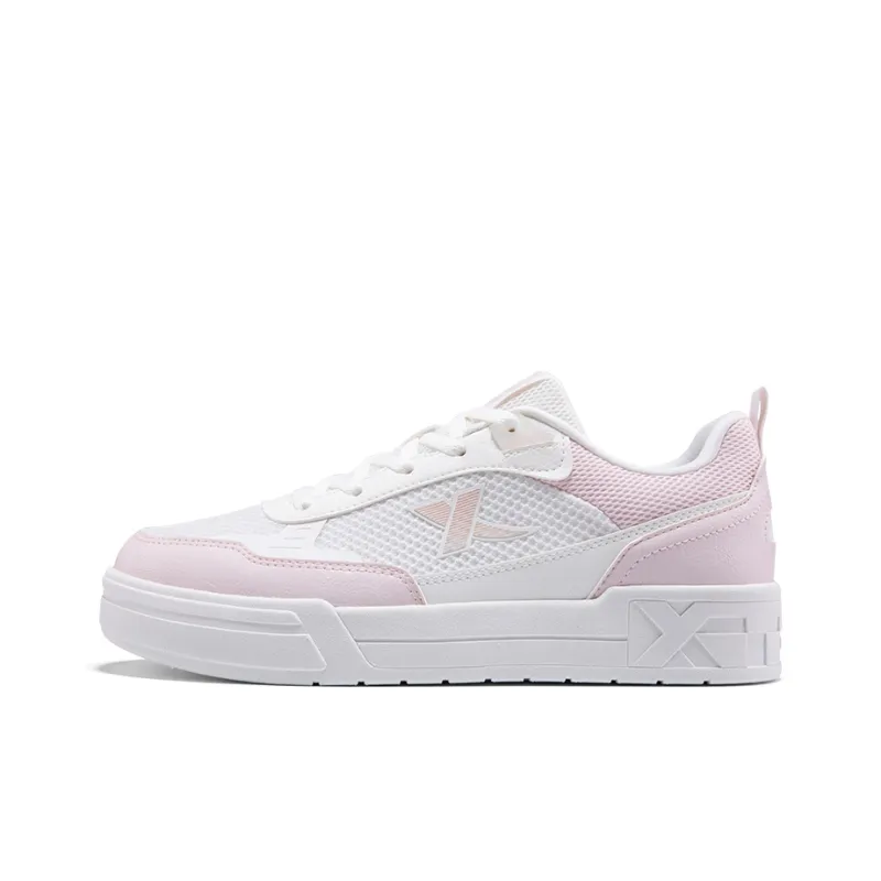 XTEP Breathable Cushioning Low Top Skateboard Shoes Women's White Pink-0