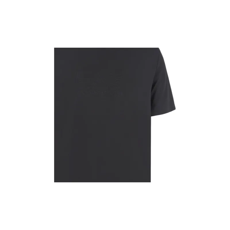 EMPORIO ARMANI EA7 Solid Color Letter Logo Emblem Crew Neck Short Sleeved T Shirt T Shirt Men's Black-2