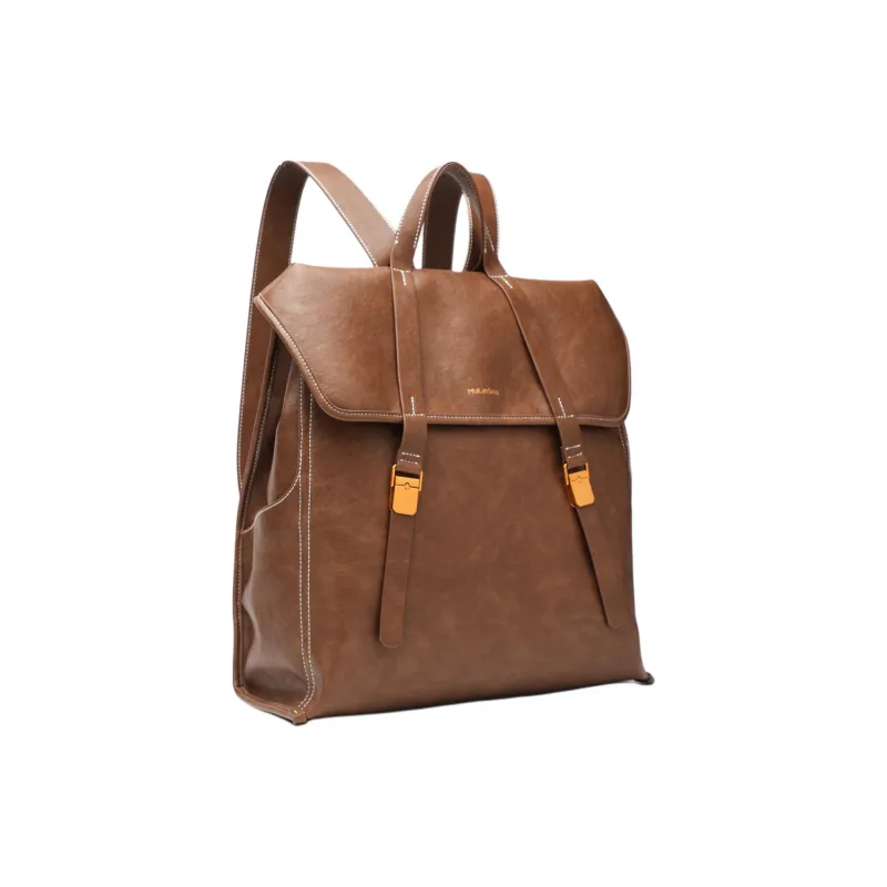 Mulinsen Polyurethane Patchwork With Cow Leather Backpack Large Size Unisex Light Coffee-3