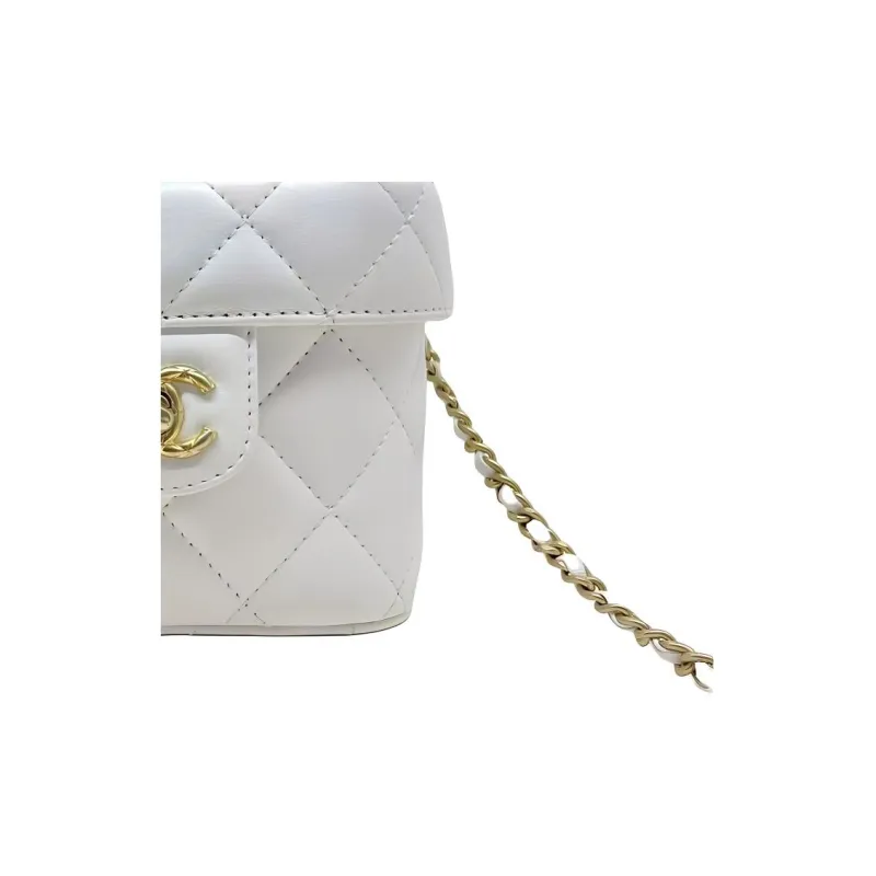 CHANEL Lambskin Portable One Shoulder Crossbody Makeup Bag Trumpets Women's White-2