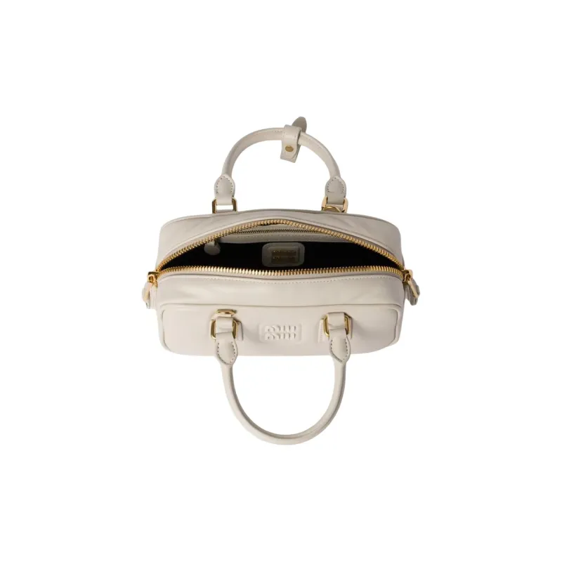 MIU MIU Arcadie Series Leather Boston Bag, Shoulder Bag, Crossbody Bag, Handbag Women's Chalk White-3