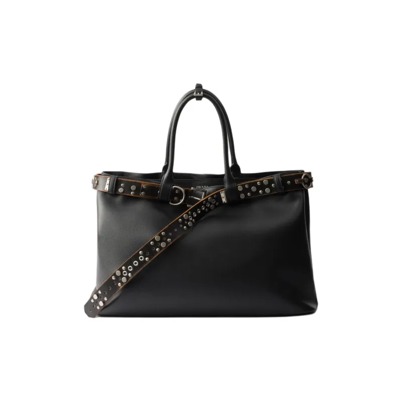 PRADA Calfskin One Shoulder Handbags Men's Black-0