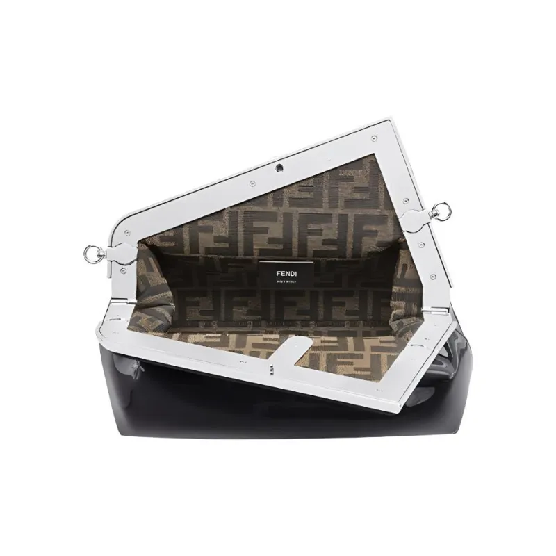 FENDI Patent Leather With Calfskin Shoulder Bag, Crossbody Bag, Clutch Women's Black-3