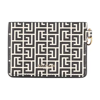 BALMAIN Calfskin Coin Purses Card Holders Women's Black