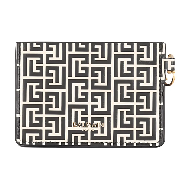 BALMAIN Calfskin Coin Purses Card Holders Women's Black-0