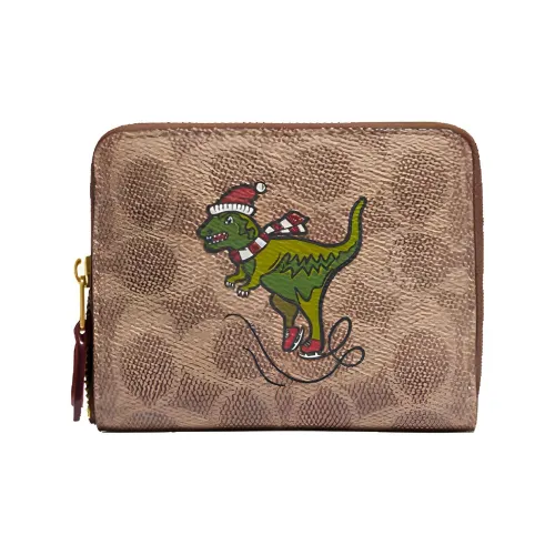 COACH Zip Around Cow Leather Wallet Women's Khaki Brown