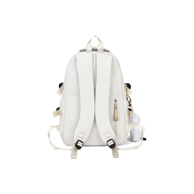 PT'SON Fabric Backpack Regular Unisex White/Red/Black-10