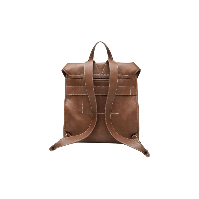 Mulinsen Polyurethane Patchwork With Cow Leather Backpack Large Size Unisex Light Coffee-5