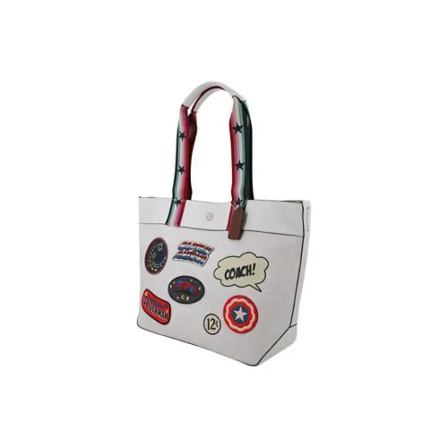 COACH X Marvel Marvel Collaboration Jes Leather Tote Bag Shopping Bag Handbag Shoulder Bags Large Size Women's White