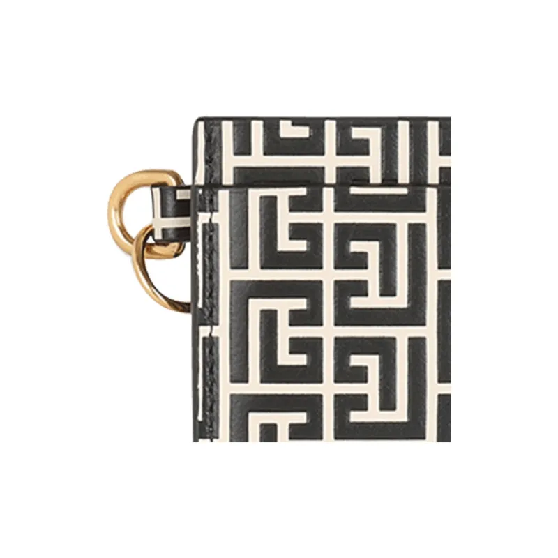 BALMAIN Calfskin Coin Purses Card Holders Women's Black-4