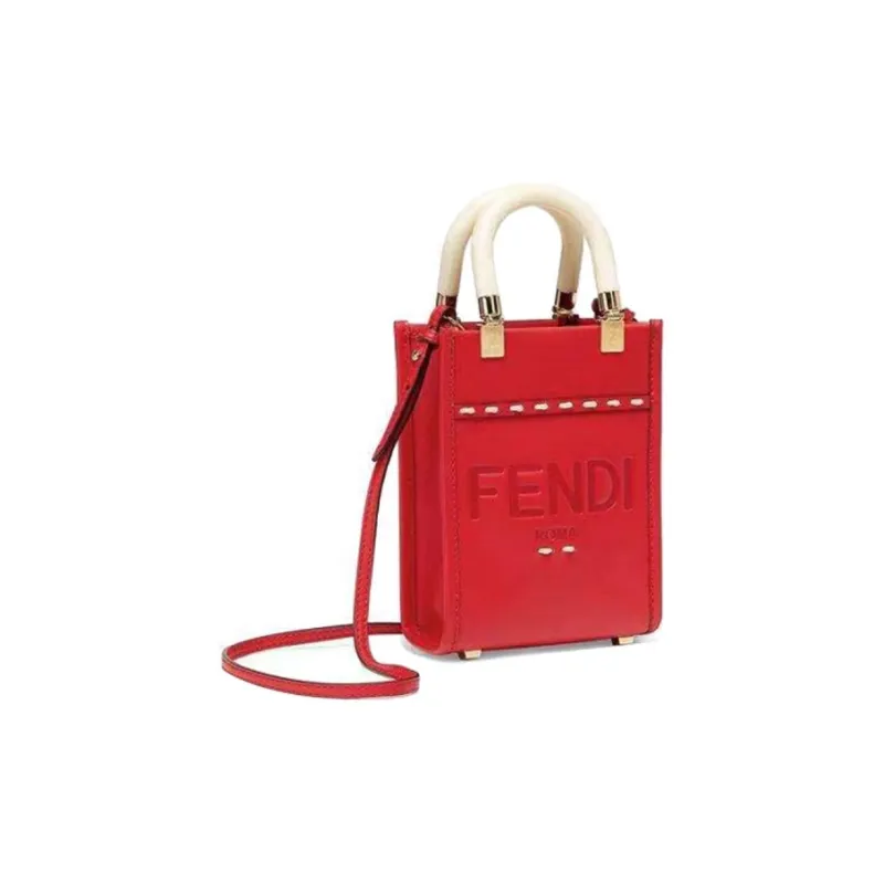 FENDI Sunshine Calfskin Tote Bag Shopping Bag Shoulder Bag Crossbody Bag Handbags Mini Women's Red-2