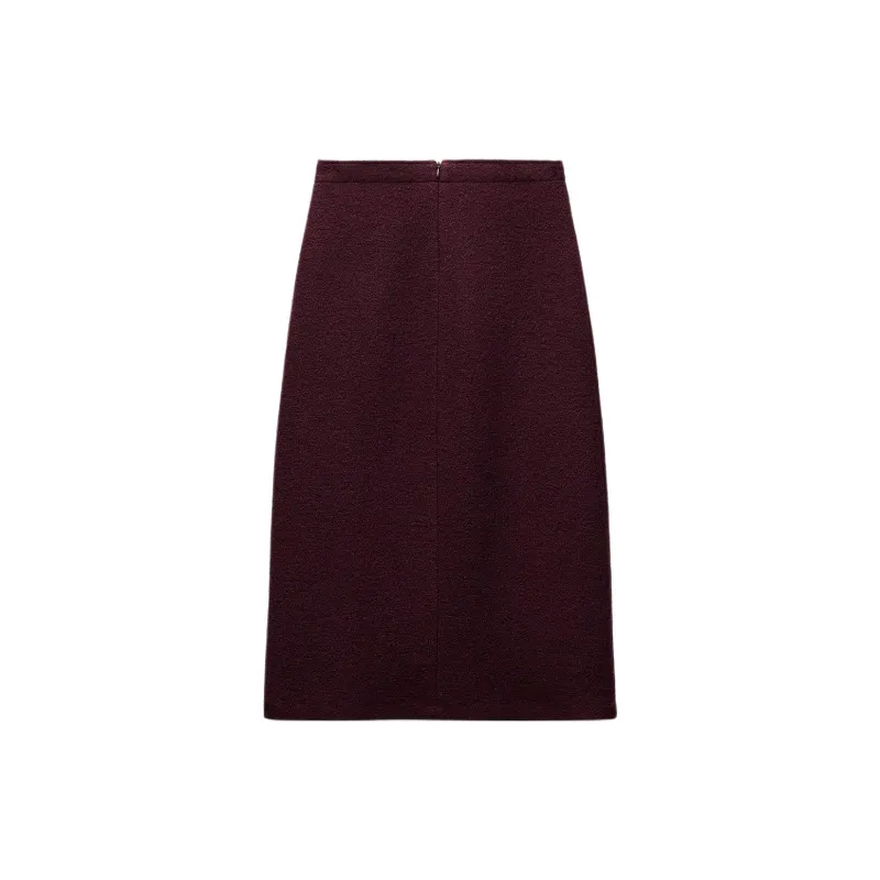 ZARA ZW Series Casual Long Skirt Women's Burgundy-1