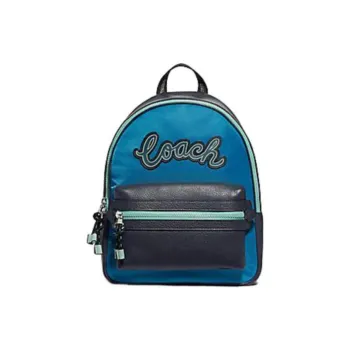 COACH Charlie Nylon And Leather Backpack Medium Size Unisex Blue