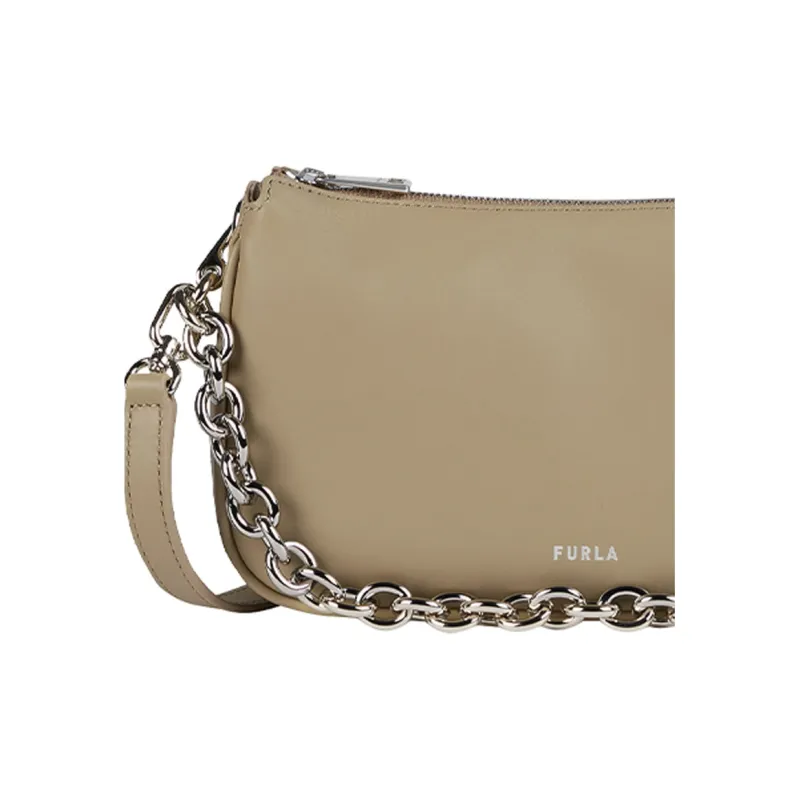 Furla Moon Cow Leather Shoulder Bag, Crossbody Bag, Handbag Women's Gray-3