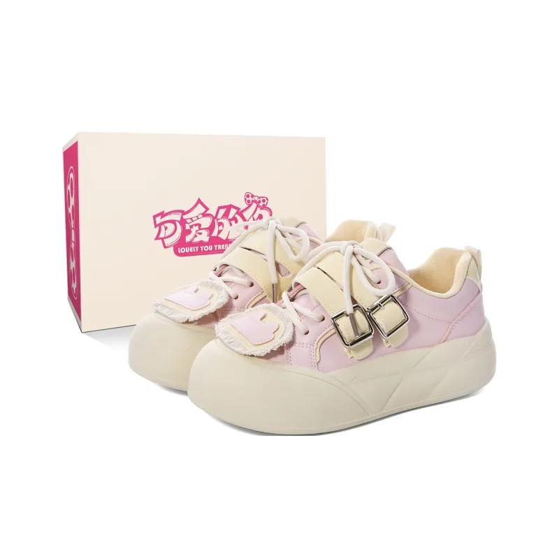 Lovely You Wear-resistant And Lightweight Low-Top Skateboard Shoes Women's Yellow Pink-0