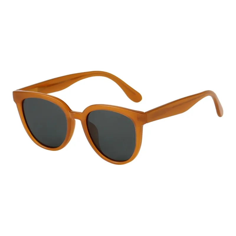 LOHO TR90 Round Travel Photography Super Light Spring Blush Fresh Look Slim Face Sunglasses Unisex Bright Black Caramel-2