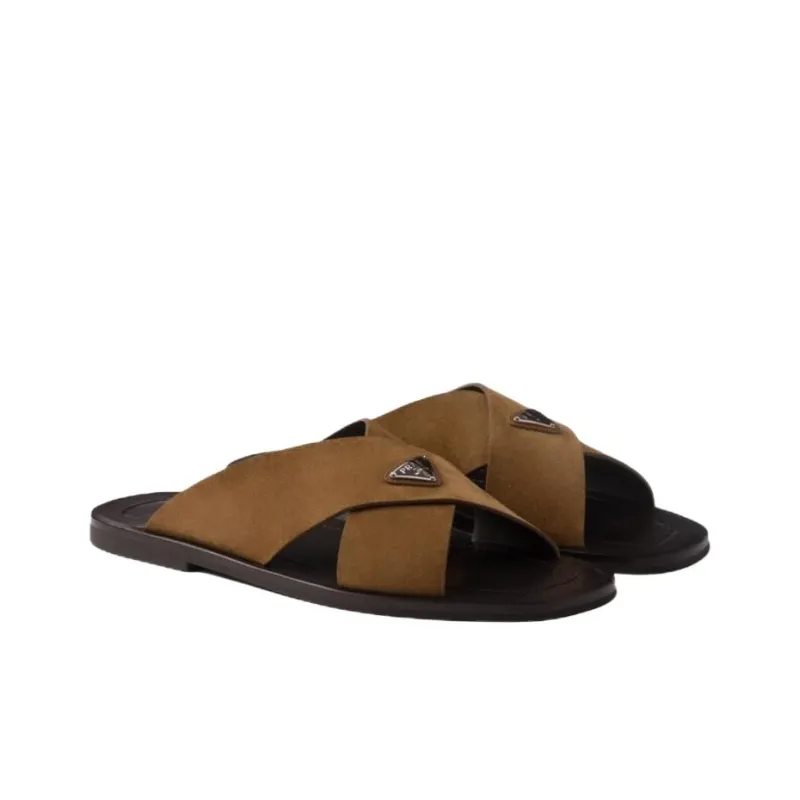 PRADA Slide Slippers Men's Brown-2