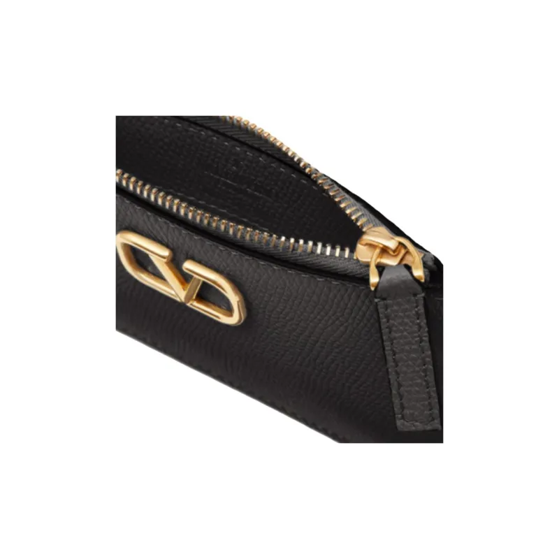 Valentino Vlogo Grain Calfskin Card Holder, Coin Purse, Card Holder Women's Black-3