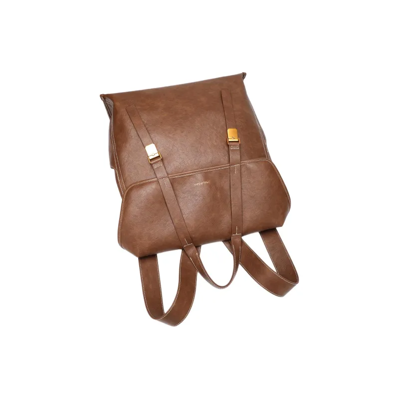 Mulinsen Polyurethane Patchwork With Cow Leather Backpack Large Size Unisex Light Coffee-6