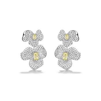 HEFANG All Things Spiritual Collection 925 Sterling Silver Square Sugar Orchid Hoop Earrings Women's Silver