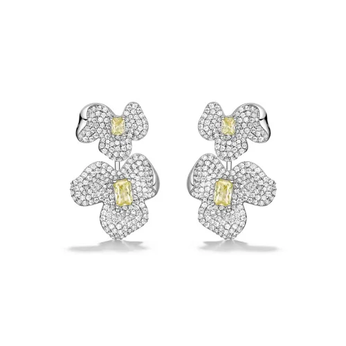 HEFANG All Things Spiritual Collection 925 Sterling Silver Square Sugar Orchid Hoop Earrings Women's Silver