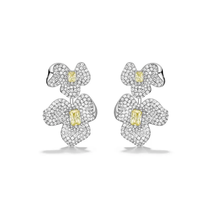 HEFANG All Things Spiritual Collection 925 Sterling Silver Square Sugar Orchid Hoop Earrings Women's Silver-0