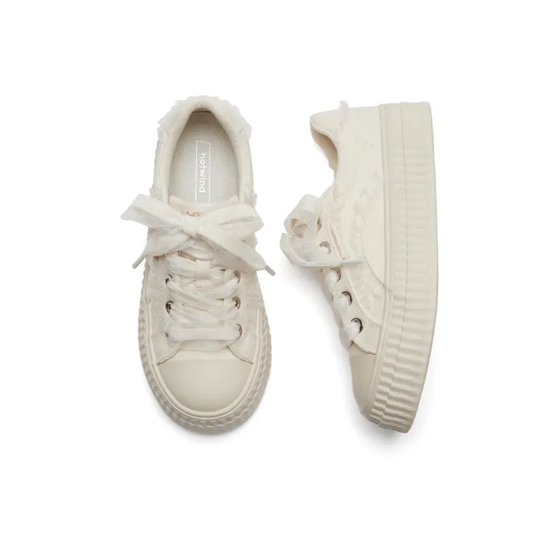 Hotwind Cream Lace Series Low-Top Canvas Shoes Women's-1