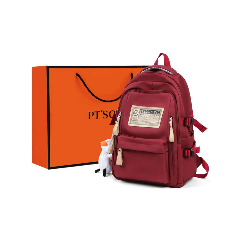 PT'SON Fabric Backpack Regular Unisex White/Red/Black-0