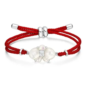 HEFANG All Things Spiritual Collection 925 Sterling Silver Moth Orchid Red Cord Bracelet Women's