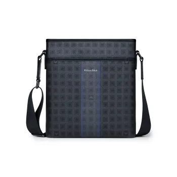 WilliamPOLO PVC Advanced Niche Crossbody Bag Shoulder Bag Men's Black Grid Pattern
