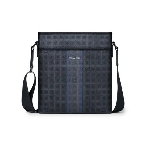 WilliamPOLO PVC Advanced Niche Crossbody Bag Shoulder Bag Men's Black Grid Pattern