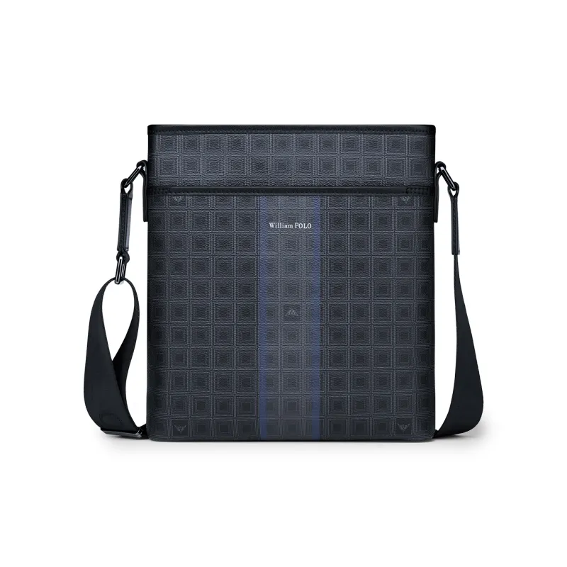 WilliamPOLO PVC Advanced Niche Crossbody Bag Shoulder Bag Men's Black Grid Pattern-0
