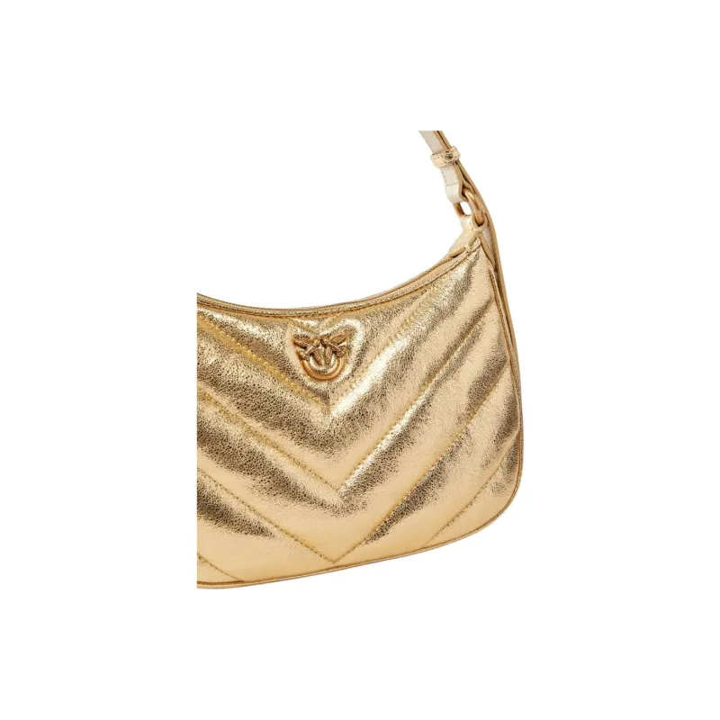 PINKO Half Moon Series Goatskin Crescent-Shaped Handbag Shoulder Bag Small Size Women's Gold-3
