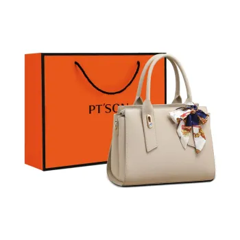 PT'SON Cow Leather One Shoulder Handbag Large Size Women's Creamy Apricot
