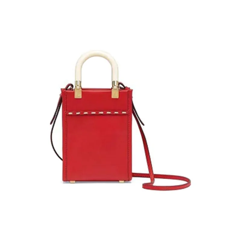 FENDI Sunshine Calfskin Tote Bag Shopping Bag Shoulder Bag Crossbody Bag Handbags Mini Women's Red-1