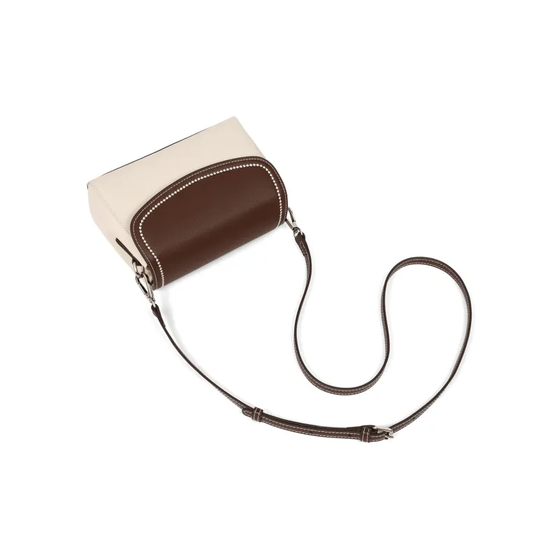 PT'SON Cow Leather Small Square Bag Shoulder Bag Women's White & Coffee-5