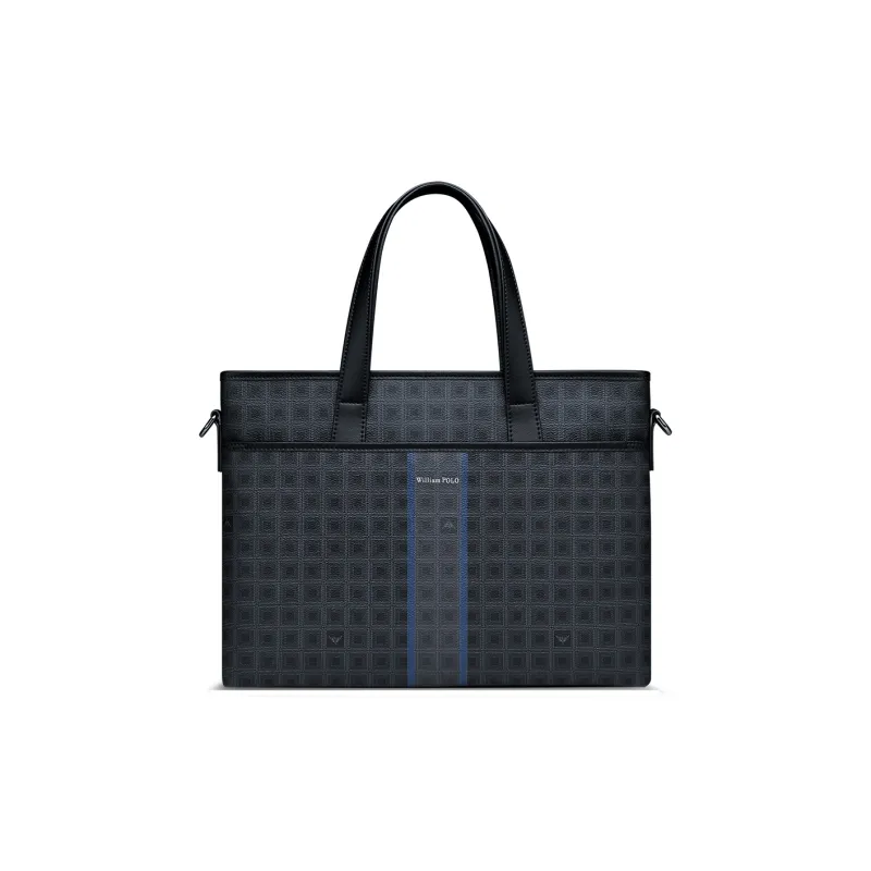 WilliamPOLO PVC 14 Inch Laptop Bag Commute Bag Portable Briefcase Crossbody Bag Men's Black Grid Pattern-2