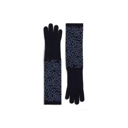 HERMES Cashmere Silk Knit Gloves Women's Dark Blue