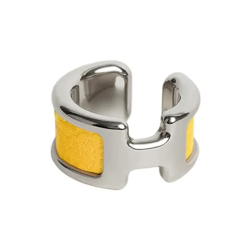 HERMES Palladium-Plated Clip-On Earrings Women's Yellow