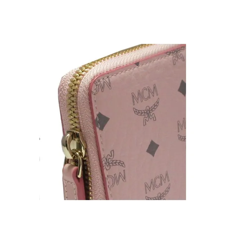 MCM Essential Visetos Origina Leather Card Holder Mini Women's Pink Monogram-4