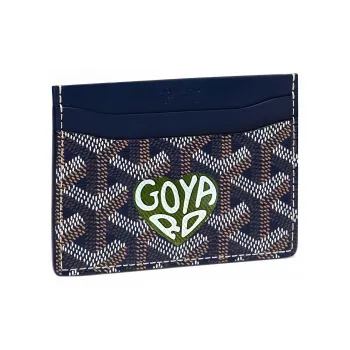 GOYARD Saint-Sulpice Canvas With Leather Dog's Teeth Card Clip Card Holder Unisex Navy Blue Spell Green Small Hearts