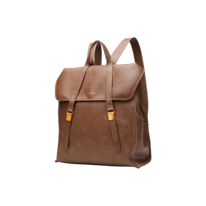 Mulinsen Polyurethane Patchwork With Cow Leather Backpack Large Size Unisex Light Coffee-2