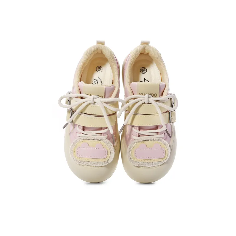 Lovely You Wear-resistant And Lightweight Low-Top Skateboard Shoes Women's Yellow Pink-3
