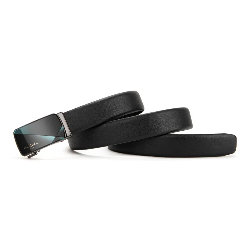 PIERRE CARDIN Genuine Leather Top Grain Cow Leather Automatic Buckle Leather Belts Men's Black Width  3.5cm-3