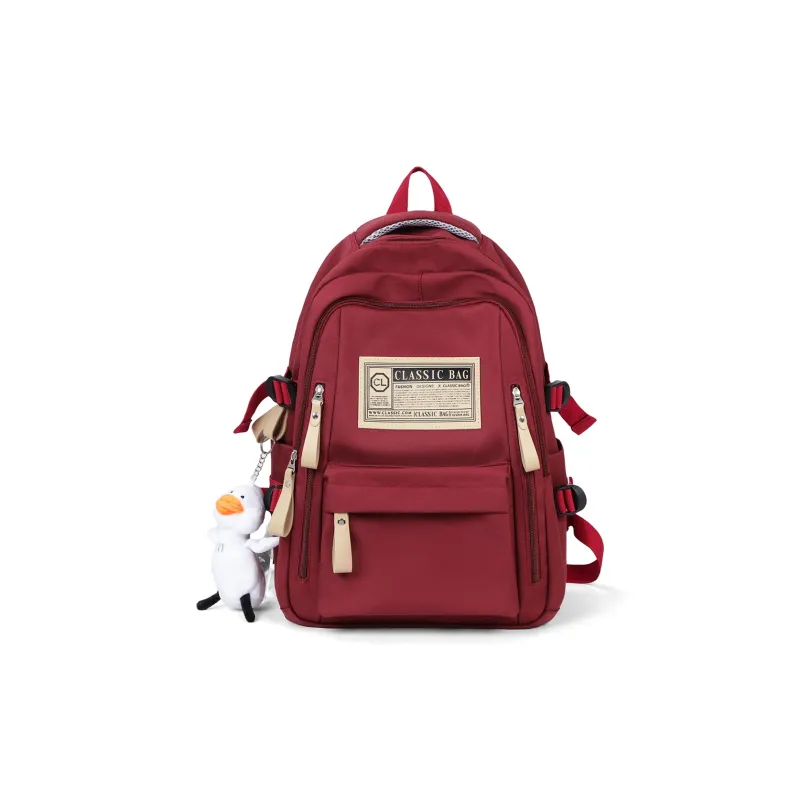 PT'SON Fabric Backpack Regular Unisex White/Red/Black-2
